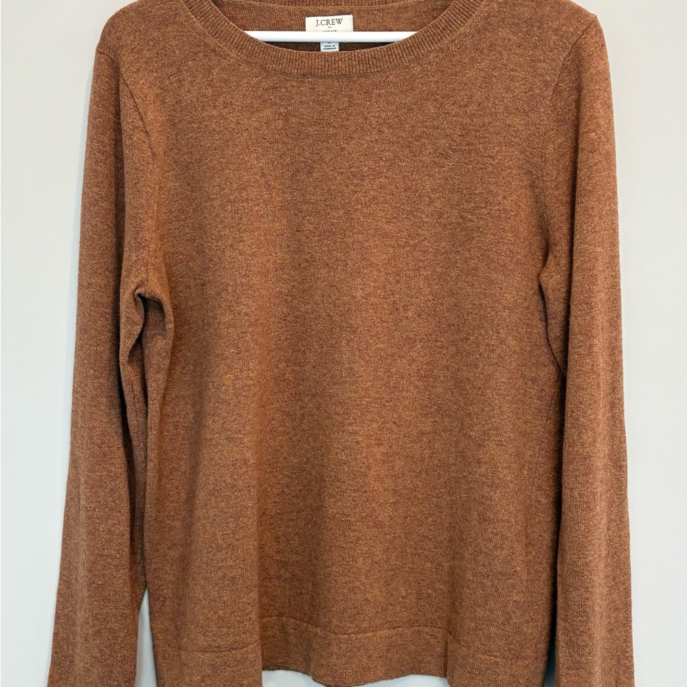 J.Crew Teddie Sweater Large Camel Brown Lightweight Crewneck Classic Staple